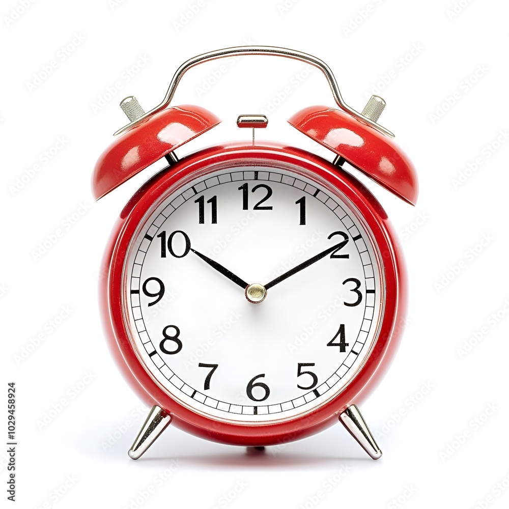 Classic Red Alarm Clock on White Classic Red Alarm Clock on White