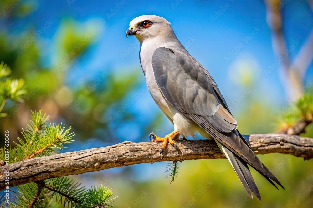 Mississippi Kite perched on tree limb at a tilted angle Mississippi Kite perched on tree limb at a tilted angle