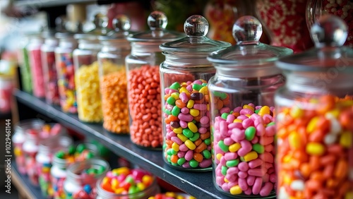 Colorful Jars of Assorted Candy in a Sweet Shop Display