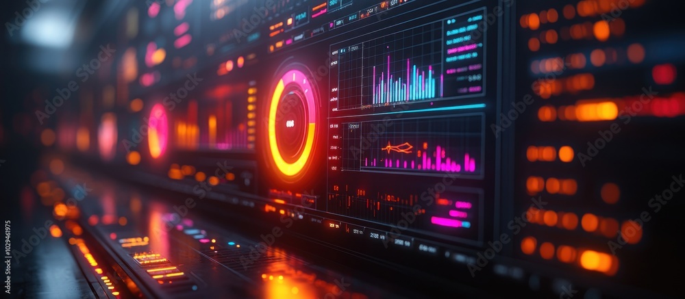 A futuristic interface displaying data visualizations and analytics. A futuristic interface displaying data visualizations and analytics.
