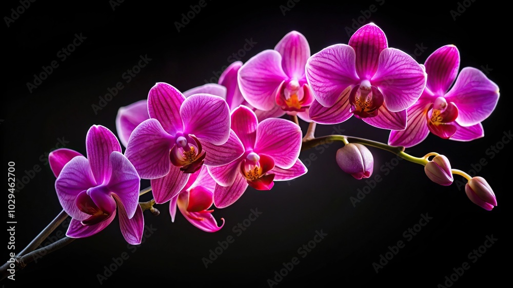 Pink orchid branch on black background with shallow depth of field Pink orchid branch on black background with shallow depth of field