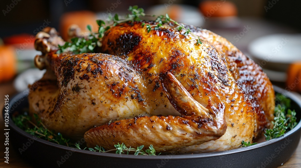 Thanksgiving background with roasted turkey.