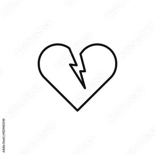 Broken heart icon Thin line art isolated