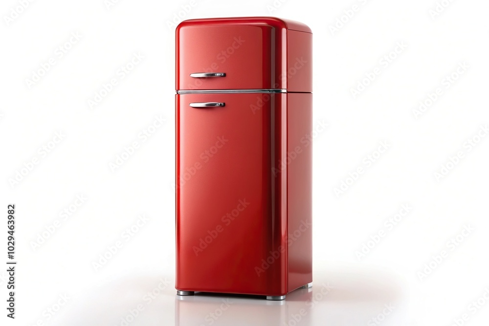Red refrigerator isolated on white background with selective focus depth of field Red refrigerator isolated on white background with selective focus depth of field