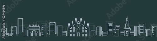Milan Simple Lines Skyline on Dark Background