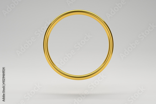 Realistic golden ring, falling 3d jewelry accessories. Decorative design elements.First, second and third place medals or buttons isolated on gray background.