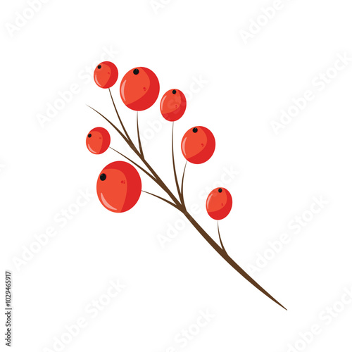 Vector cartoon bunch of red rowan berries. Isolated illustration for card, postcard, cover. EPS 10
