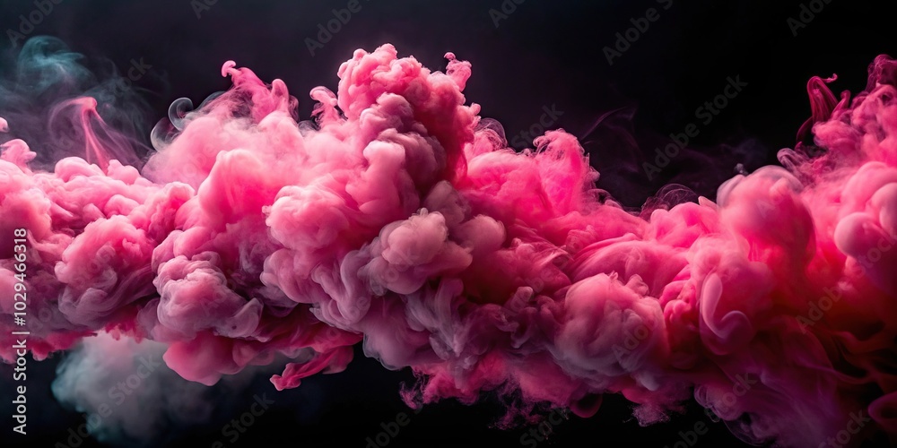 Obraz premium Pink smoke clouds swirling in the background creating emotions vortices, with a wide-angle perspective