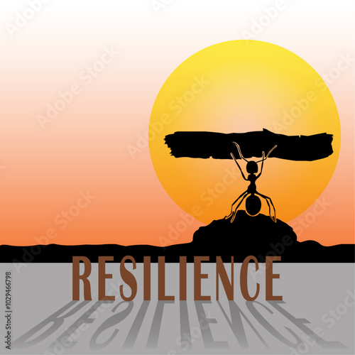 Resilience, ant silhouette, showing its resilience and strength, an example for everyone to overcome their difficulties.