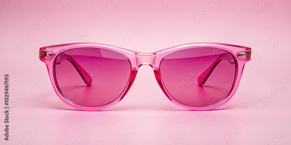 Pink sunglasses with rose tinted lenses, solid background Pink sunglasses with rose tinted lenses, solid background