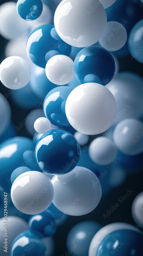 Abstract pattern of blue and white spheres with flowing textures and dynamic waves creating a harmonious and tranquil design Abstract pattern of blue and white spheres with flowing textures and dynamic waves creating a harmonious and tranquil design