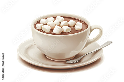 illustration of a cup of hot chocolate with marshmallows, isolated on a white background