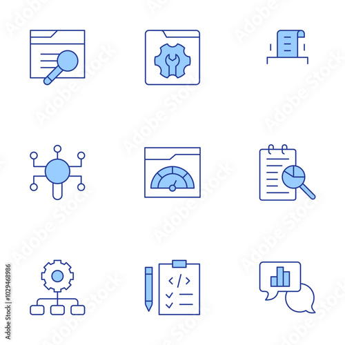 Seo icons set. Line Duotone style, editable stroke. web, data, website, seo, hierarchy, online service, planning, analytic, analysis