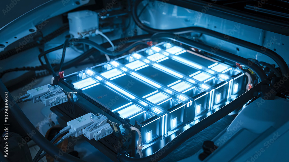 The lithium battery pack for an electric automobile is depicted with ...