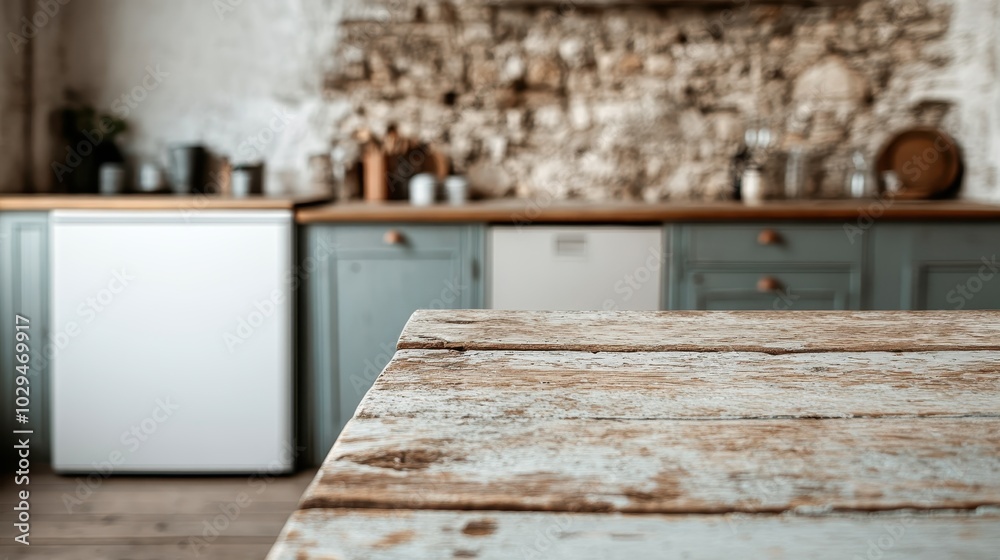 A beautifully rustic kitchen with a weathered wooden counter showcasing vintage charm. Mid-century modern features enhance the warm and inviting atmosphere. A beautifully rustic kitchen with a weathered wooden counter showcasing vintage charm. Mid-century modern features enhance the warm and inviting atmosphere.