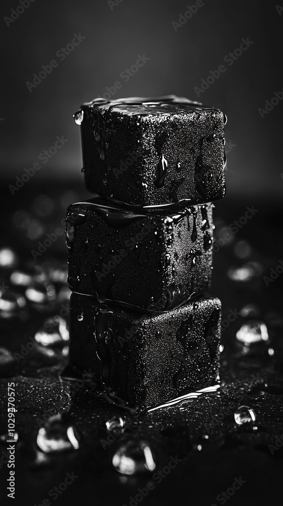 An image of three cakes with water droplets on top and bottom An image of three cakes with water droplets on top and bottom