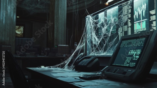 Abandoned Control Room with Cobwebs.