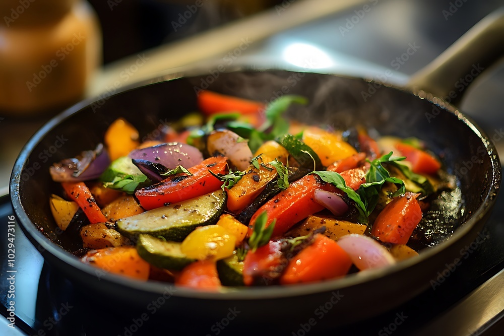 frying pan with vegetables frying pan with vegetables