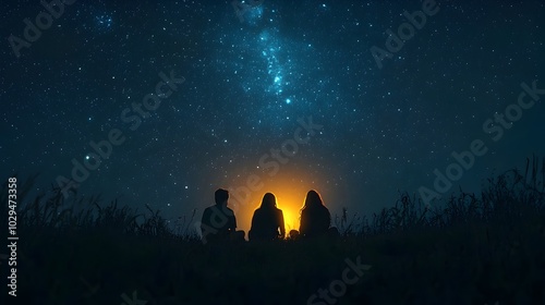 Friends Sitting Under Stars with Flashlight Glow