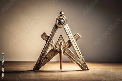Minimalist Freemason Compass Square in Monochrome Style for Symbolic Representation