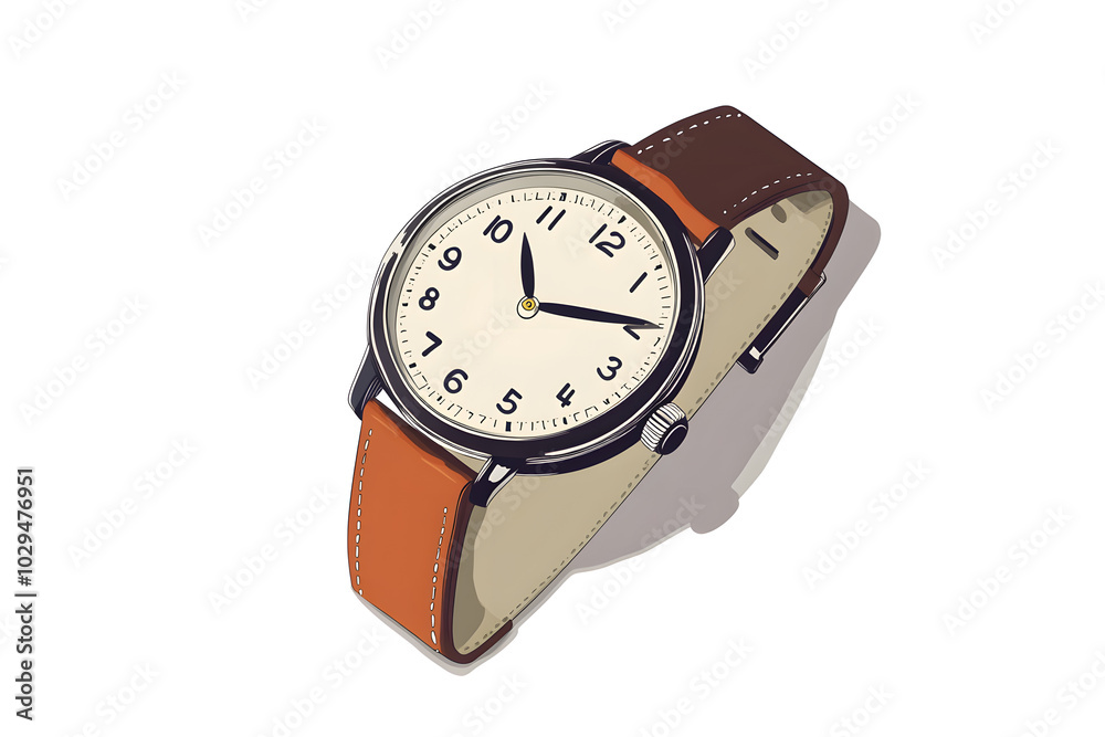 a classic wristwatch with a leather strap, isolated on a white background