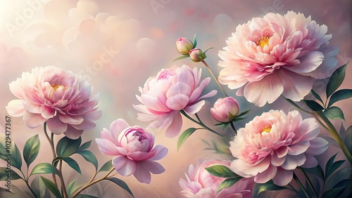 Fototapeta Naklejka Na Ścianę i Meble -  painting of peony flowers with petals transitioning from light pink