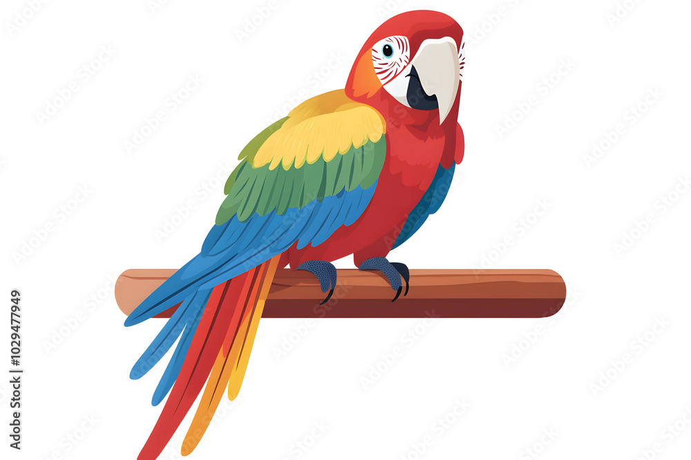 Fototapeta premium a parrot sitting on a perch with colorful feathers, isolated on a white background 