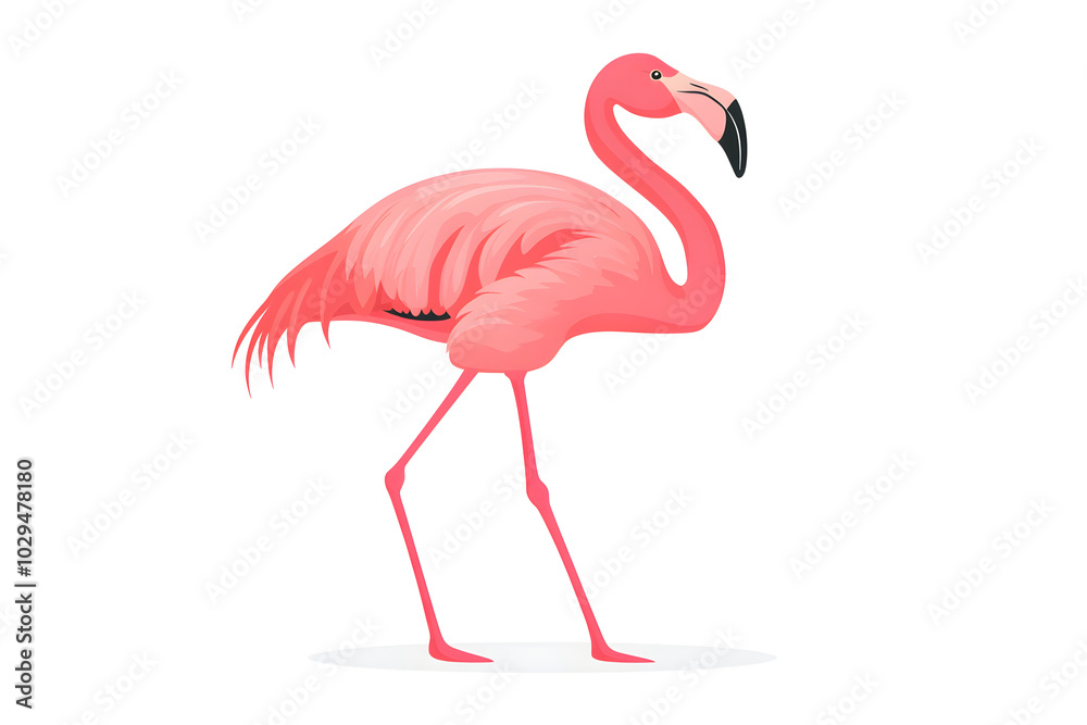 Obraz premium a flamingo standing on one leg, isolated on a white background