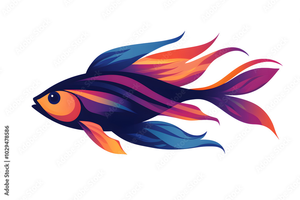 a colorful fish swimming with flowing fins, isolated on a white background a colorful fish swimming with flowing fins, isolated on a white background