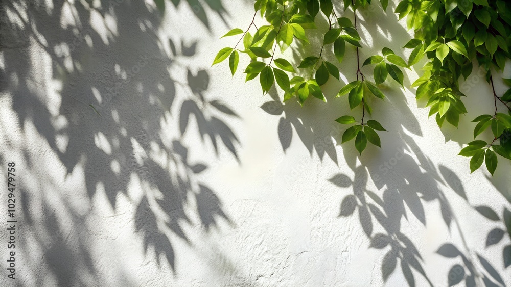 Obraz premium Abstract Natural Tree Leaves Shadow on White Wall Background