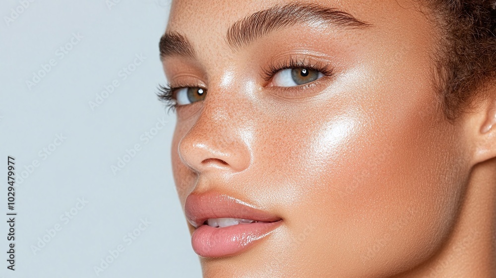 Close-up of a model's glowing, dewy skin with a focus on the nose and lips, highlighting a natural makeup look and radiant complexion, ideal for beauty and skincare concepts.
Close-up of a model's glowing, dewy skin with a focus on the nose and lips, highlighting a natural makeup look and radiant complexion, ideal for beauty and skincare concepts.