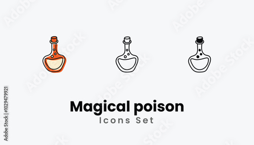 Magical poison hand draw doodle icons vector set stock illustration