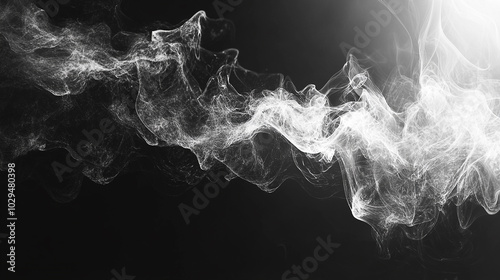 Abstract Monochrome Smoke Swirls Flowing on Black Background photo