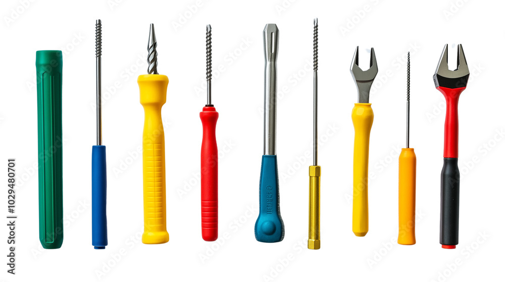 A variety of screwdrivers with different colored handles isolated on transparent background (2) A variety of screwdrivers with different colored handles isolated on transparent background (2)