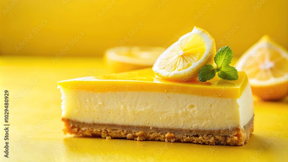 sweet delicious yellow lemon cheesecake on yellow background macro sweet delicious yellow lemon cheesecake on yellow background macro