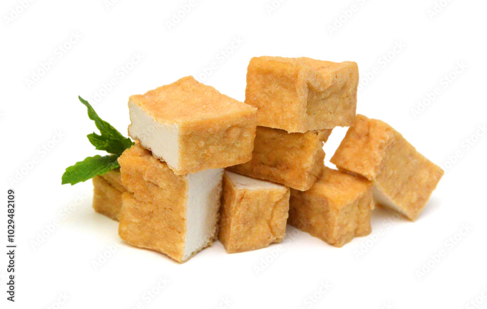 Fried tofu on a white background Fried tofu on a white background