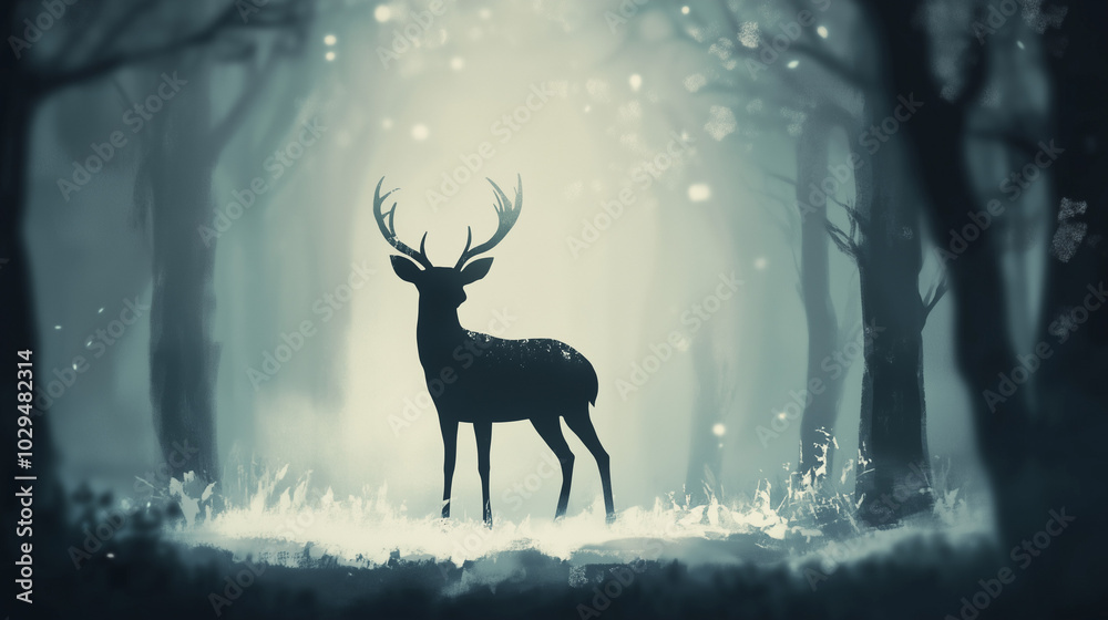 Majestic Deer Silhouette in a Winter Forest Majestic Deer Silhouette in a Winter Forest