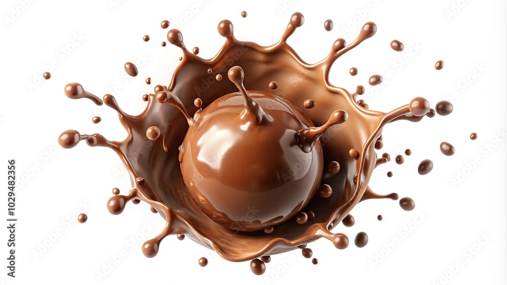 Symmetrical chocolate ball splash isolated on white background Symmetrical chocolate ball splash isolated on white background
