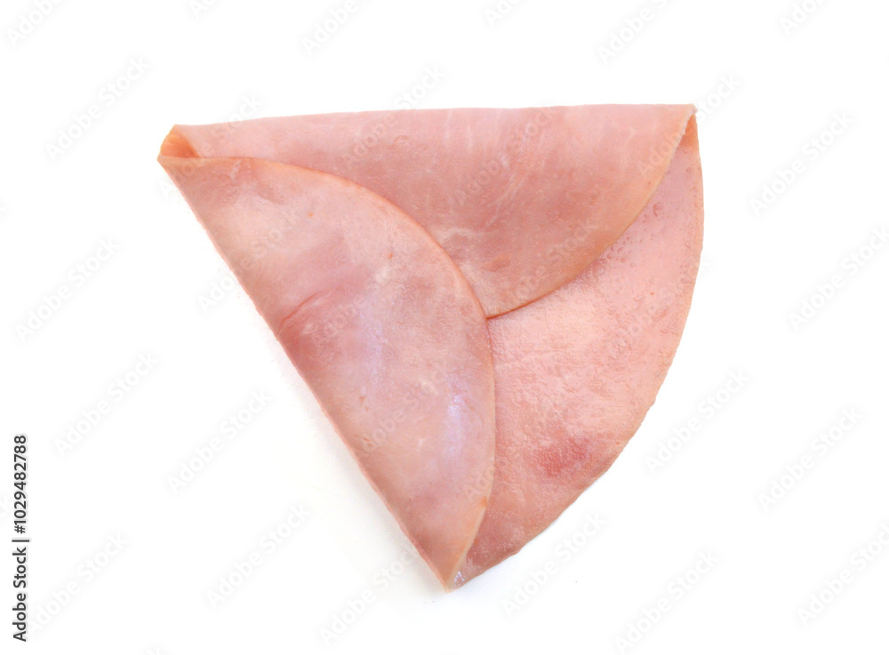 Front view of folded slice of lean pork ham Front view of folded slice of lean pork ham