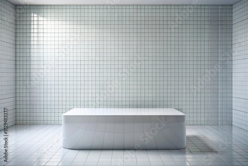 White glossy tiles bathroom or kitchen background with podium High Angle © boxs