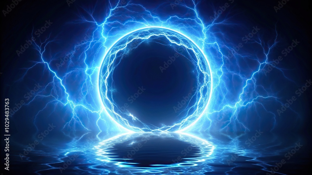 Reflected blue portal effect with lightning circe effect Reflected blue portal effect with lightning circe effect