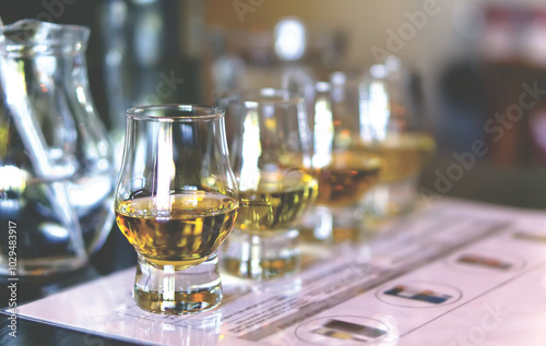 Close up short of a single malt whisky glass tasting, Selective focus