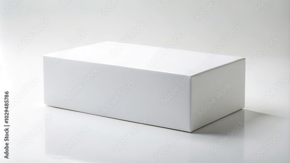 Symmetrical white wide horizontal rectangle box viewed from far side angle Symmetrical white wide horizontal rectangle box viewed from far side angle