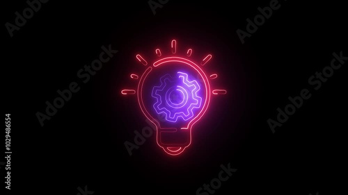 Glowing neon Innovation icon isolated on black background. HD Video motion graphic animation photo