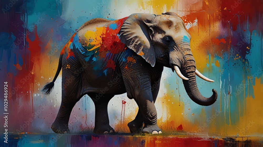 Obraz premium abstract elephant painting art A celebration of color, design, vitality, nature and movement.