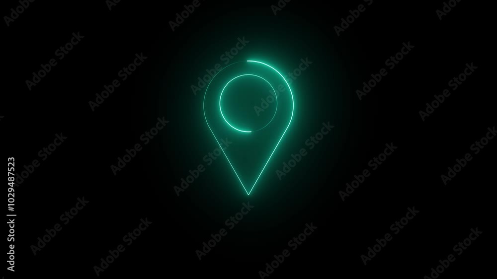 Gps Navigator Pin icon, location Icon Neon Light Glowing Bright Symbol. position location tracking animated on black background. Gps Navigator Pin icon, location Icon Neon Light Glowing Bright Symbol. position location tracking animated on black background.