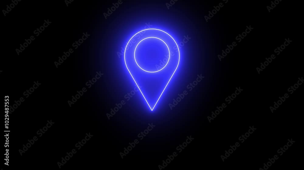 Gps Navigator Pin icon, location Icon Neon Light Glowing Bright Symbol. position location tracking animated on black background. Gps Navigator Pin icon, location Icon Neon Light Glowing Bright Symbol. position location tracking animated on black background.