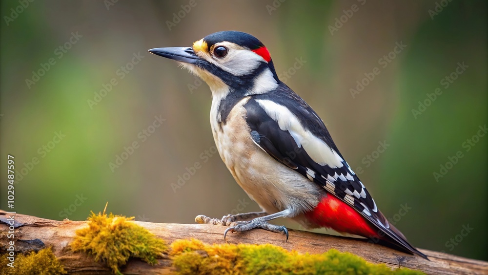 Point of view of a great spotted woodpecker perched on a tree