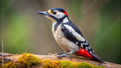 Point of view of a great spotted woodpecker perched on a tree