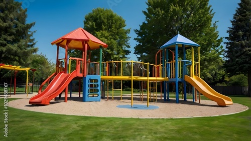 Colorful Playground with Swings and Slides